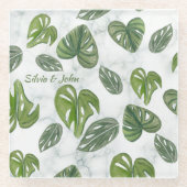 Hand Waterverf Monstera Adansonii Leaf Wedding Glazen Onderzetter (Voorkant)