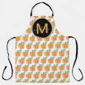 Hand waterverf pompoenpatroon zwarte monogram schort (Voorkant)