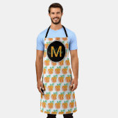Hand waterverf pompoenpatroon zwarte monogram schort (Gedragen)