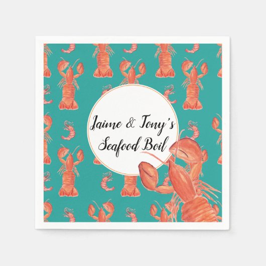 Hand Waterverf Seafood Boil Lobster Shrimp Servet (Voorkant)