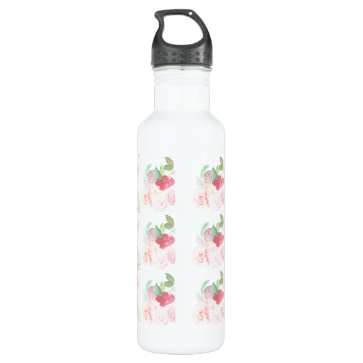 Hand Waterverf Summer Pink Floral Monogram Waterfles (Achterkant)