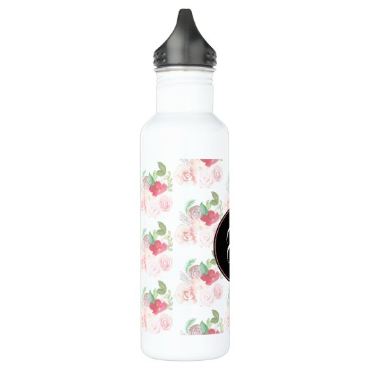 Hand Waterverf Summer Pink Floral Monogram Waterfles (Links)