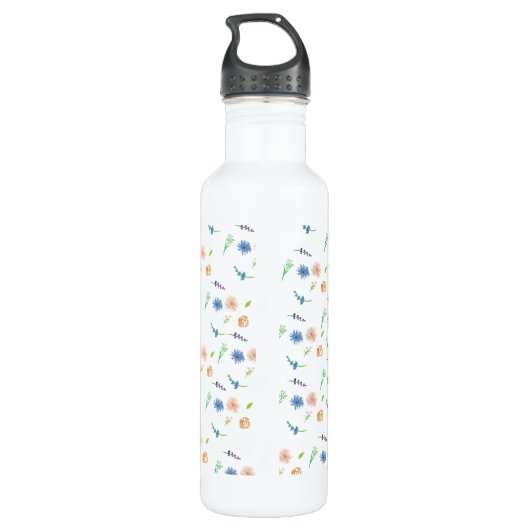 Hand Waterverf Summer Tiny Floral Monogram Waterfles (Achterkant)