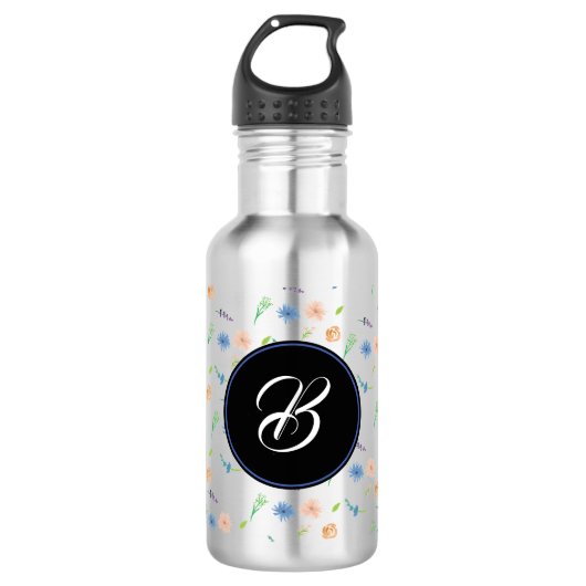 Hand waterverf zomer kleine bloemige monogram waterfles (Voorkant)