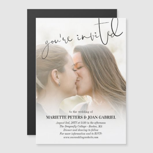 Hand Writing You're Invited Photo Wedding Magnetische Uitnodiging (Voorkant / Achterkant)