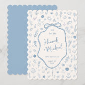 Hand Written Drawn Blue Flowers Winter Wedding Save The Date (Voorkant / Achterkant)