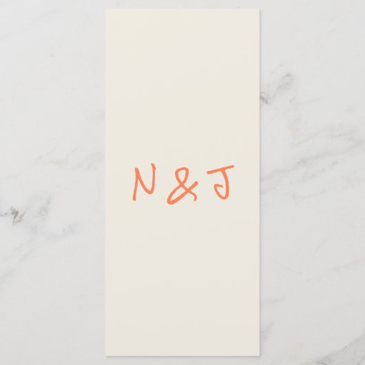 Hand Written Drawn Coral Retro Quirky Wedding Menu (Achterkant)