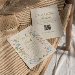 Hand Written Drawn Floral Summer QR Code Wedding Kaart