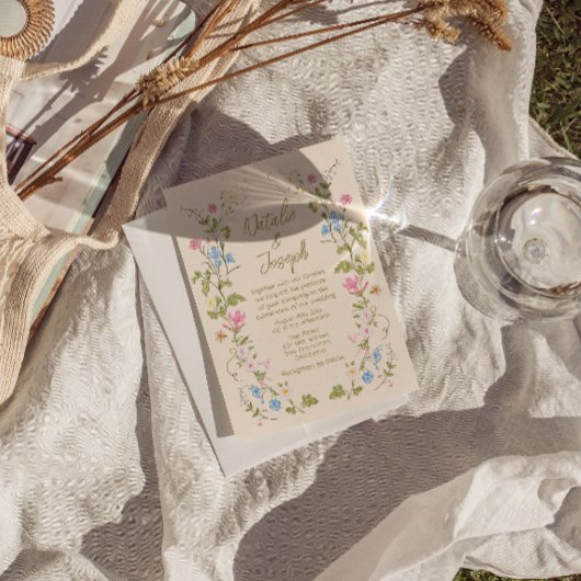 Hand Written Drawn Floral Summer QR Code Wedding Kaart