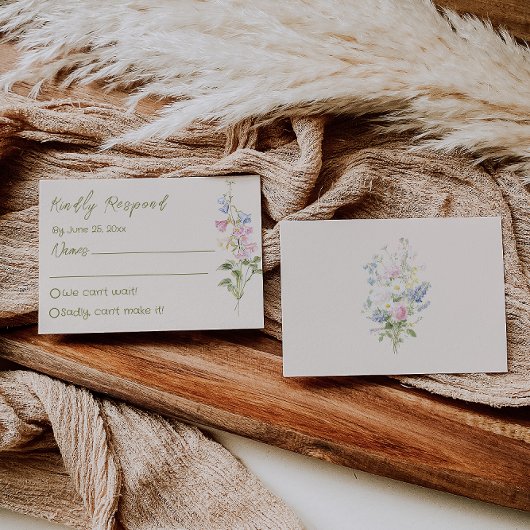 Hand Written Drawn Floral Summer Wedding RSVP Kaartje