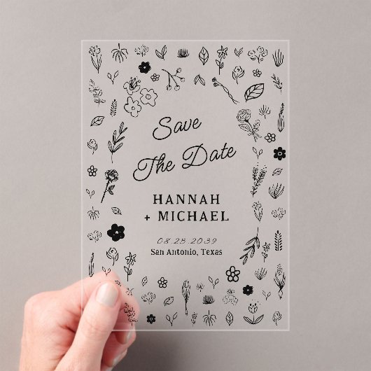 Hand Written Drawn Sketch Flowers Wedding Acryl Uitnodigingen (Insitu (Draagbaar))