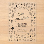 Hand Written Drawn Sketch Flowers Wedding Acryl Uitnodigingen (Voorkant)