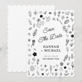 Hand Written Drawn Sketch Flowers Wedding Save The Date (Voorkant / Achterkant)