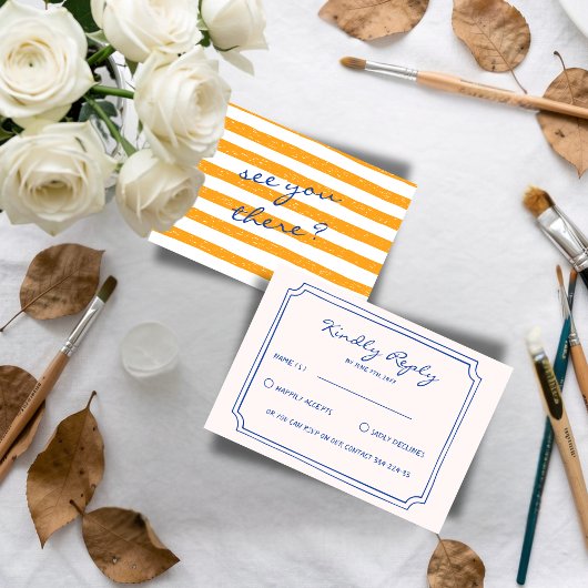 Hand Written Pinstripes Painted Italian Wedding  RSVP Kaartje