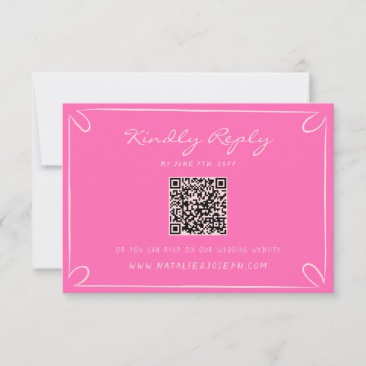 Hand Written Pinstripes Whimsical QR Code Wedding RSVP Kaartje (Voorkant)