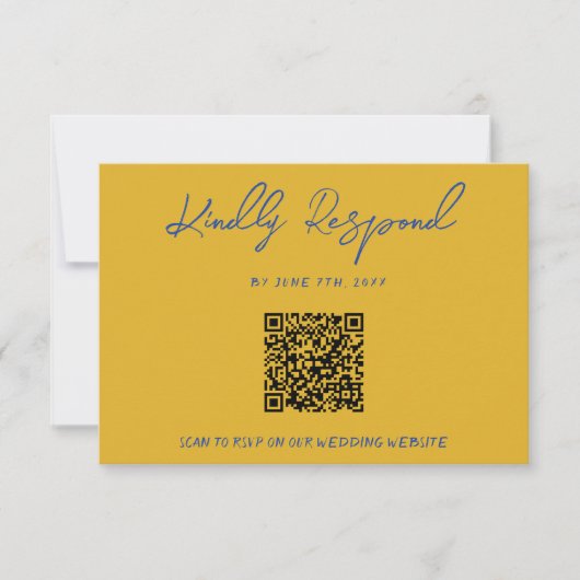 Hand Written Yellow Blue Italian QR Code Wedding RSVP Kaartje (Voorkant)