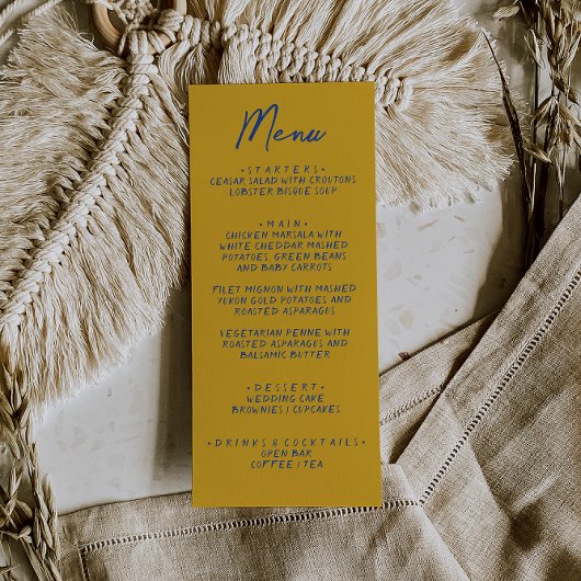 Hand Written Yellow Blue Italian Wedding Menu