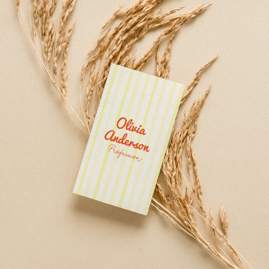 Hand Written Yellow Orange Stripes Boho QR Code Visitekaartje