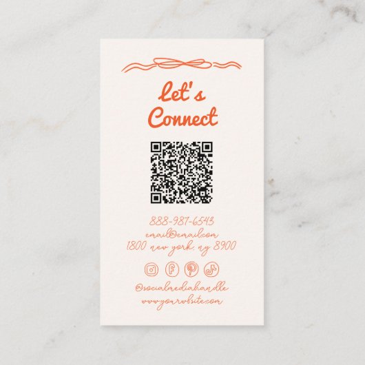 Hand Written Yellow Orange Stripes Boho QR Code Visitekaartje (Achterkant)