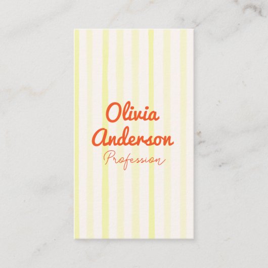 Hand Written Yellow Orange Stripes Boho QR Code Visitekaartje (Voorkant)