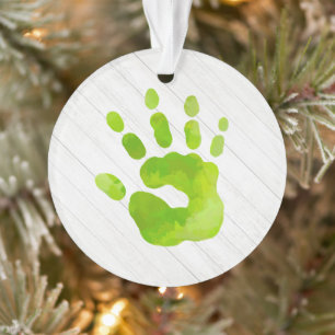 Handafdruk Kinder Groene Hand Naam Jaar Holly Keep Ornament