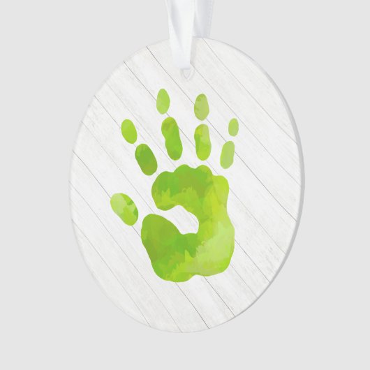 Handafdruk Kinder Groene Hand Naam Jaar Holly Keep Ornament (voorkant)