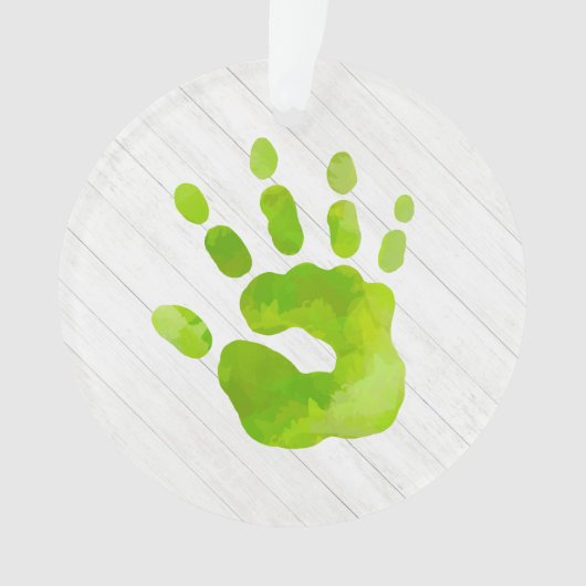 Handafdruk Kinder Groene Hand Naam Jaar Holly Keep Ornament (voorkant)