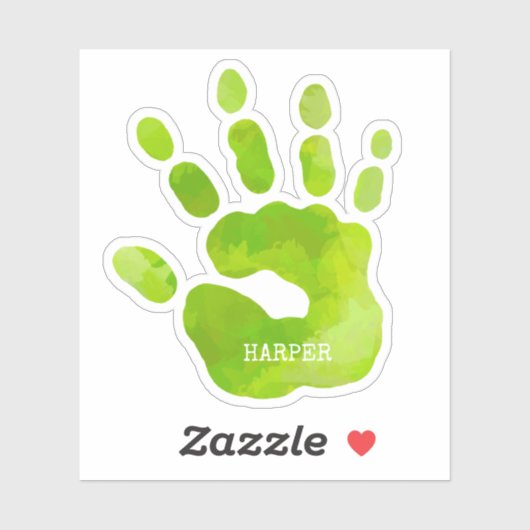 Handafdruk Kinder Groene Hand NAAM Tijdloos Fun Sticker (Vel)