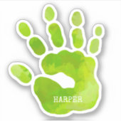 Handafdruk Kinder Groene Hand NAAM Tijdloos Fun Sticker (Voorkant)