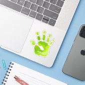 Handafdruk Kinder Groene Hand NAAM Tijdloos Fun Sticker (Laptop met iPhone)