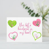 Handafdruk op mijn Hart Valentijnsdagkaart Bedankkaart (Staand voorkant)