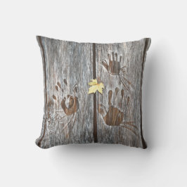 Handafdrukken Vogels op houten planken met herfstb Kussen