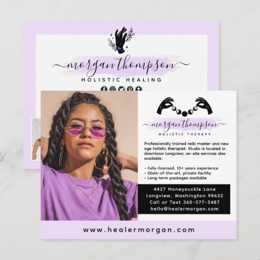 Handands- en Moon-fase Massage Reiki Logo Marketin Briefkaart (Voorkant / Achterkant)