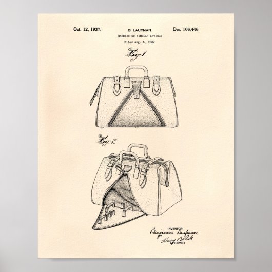 Handbag 1937 Patent Art Old Peper Poster (Voorkant)