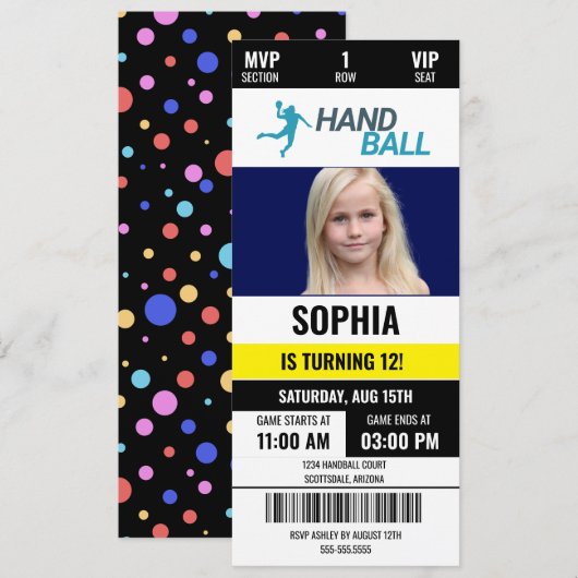 Handball Birthday Girl, Handball player Kaart (Voorkant / Achterkant)