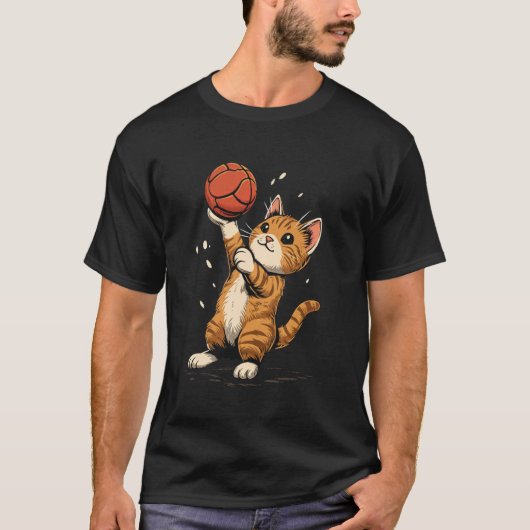 Handbalspeler Kat op Handbal T-shirt (Voorkant)