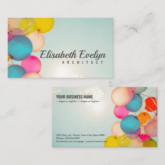 Handbedekking met meerkleurige ballonnen visitekaartje (Voorkant / Achterkant)