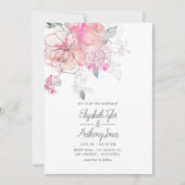 Handbedekte Waterverf Doodle Floral Wedding Kaart (Voorkant)