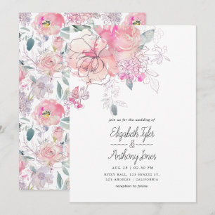 Handbedekte Waterverf Doodle Floral Wedding Kaart