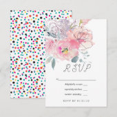 Handbedekte Waterverf Doodle Floral Wedding RSVP Kaartje (Voorkant / Achterkant)