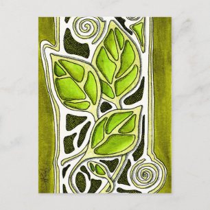 Handbediende bladeren in groen briefkaart