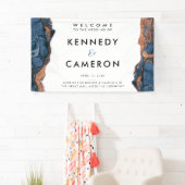 Handbediende blauwe marmeringang bruiloft banner (Insitu)