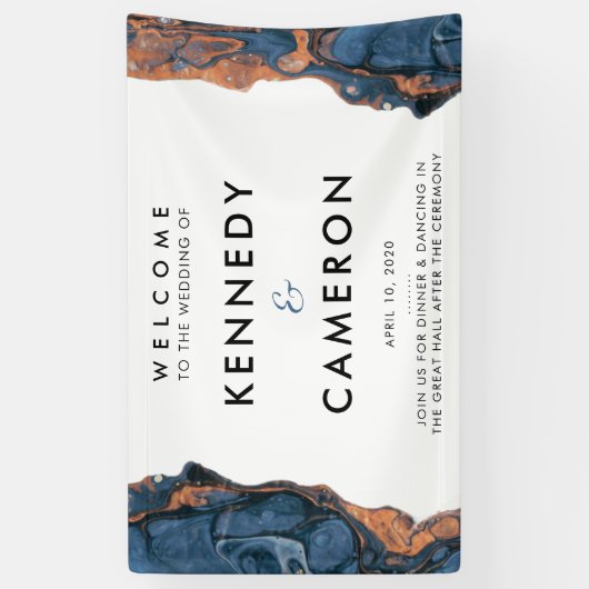 Handbediende blauwe marmeringang bruiloft banner (Verticaal)