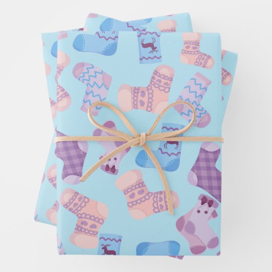 Handbediende gebreide Sokken Vertoonden Patroonbla Inpakpapier Vel (In situ)