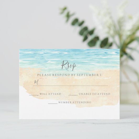 Handbediende Waterverf Beach Wedding RSVP (Staand voorkant)