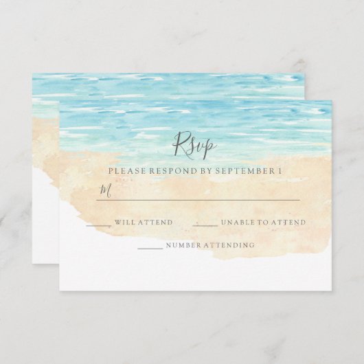 Handbediende Waterverf Beach Wedding RSVP (Voorkant / Achterkant)