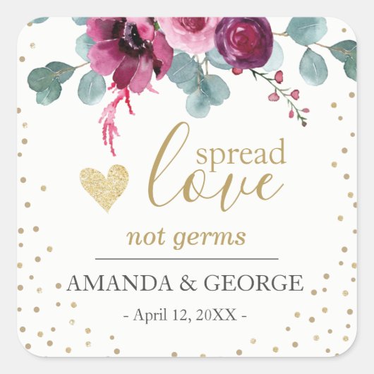 Handbeenderster met vuurwapenbloemen goudglitter vierkante sticker (Voorkant)