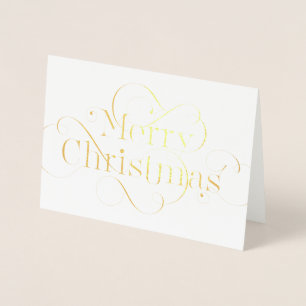 Handbeletterde Merry Christmas tekst met bloemen Folie Kaarten