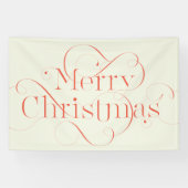 Handbeletterde Merry Christmas tekst met bloemen Spandoek (Horizontaal)