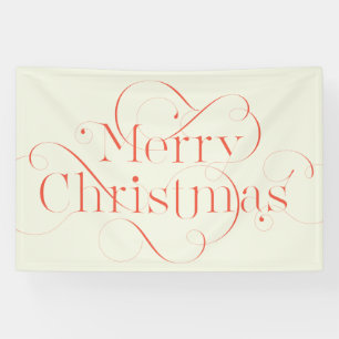 Handbeletterde Merry Christmas tekst met bloemen Spandoek